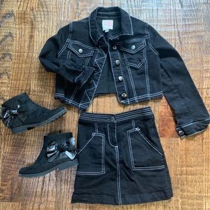 Girls black denim skirt and jacket